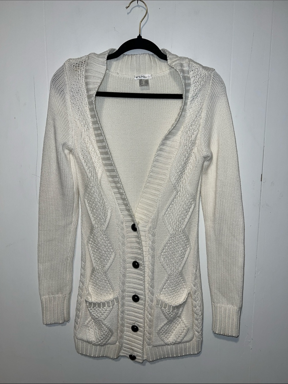 VENUS Cream Cable Knit Hooded Button-Front Cardigan Size XS 0914265
